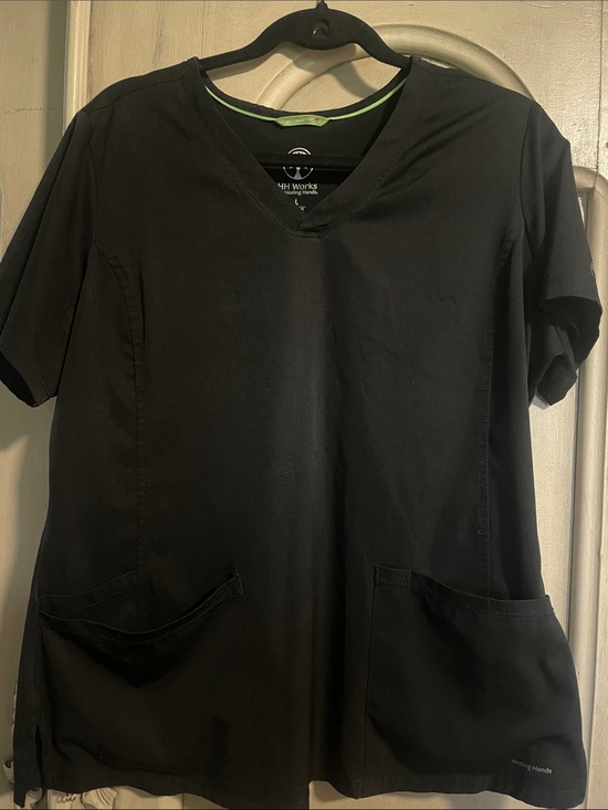 healing hands Tops - healing hands Black V-Neck Short Sleeve Scrub Top with Dual Front Pockets